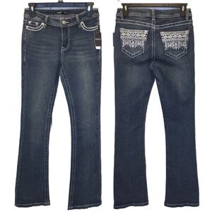 Harper & Ivy Juniors Rhinestone Embroidered Pocket Flare Leg Jeans Size 1